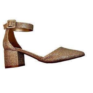 Dream Paris Gold Glitter Shoes Women's 8 Ankle Strap 1.5" Block Heel Party Prom